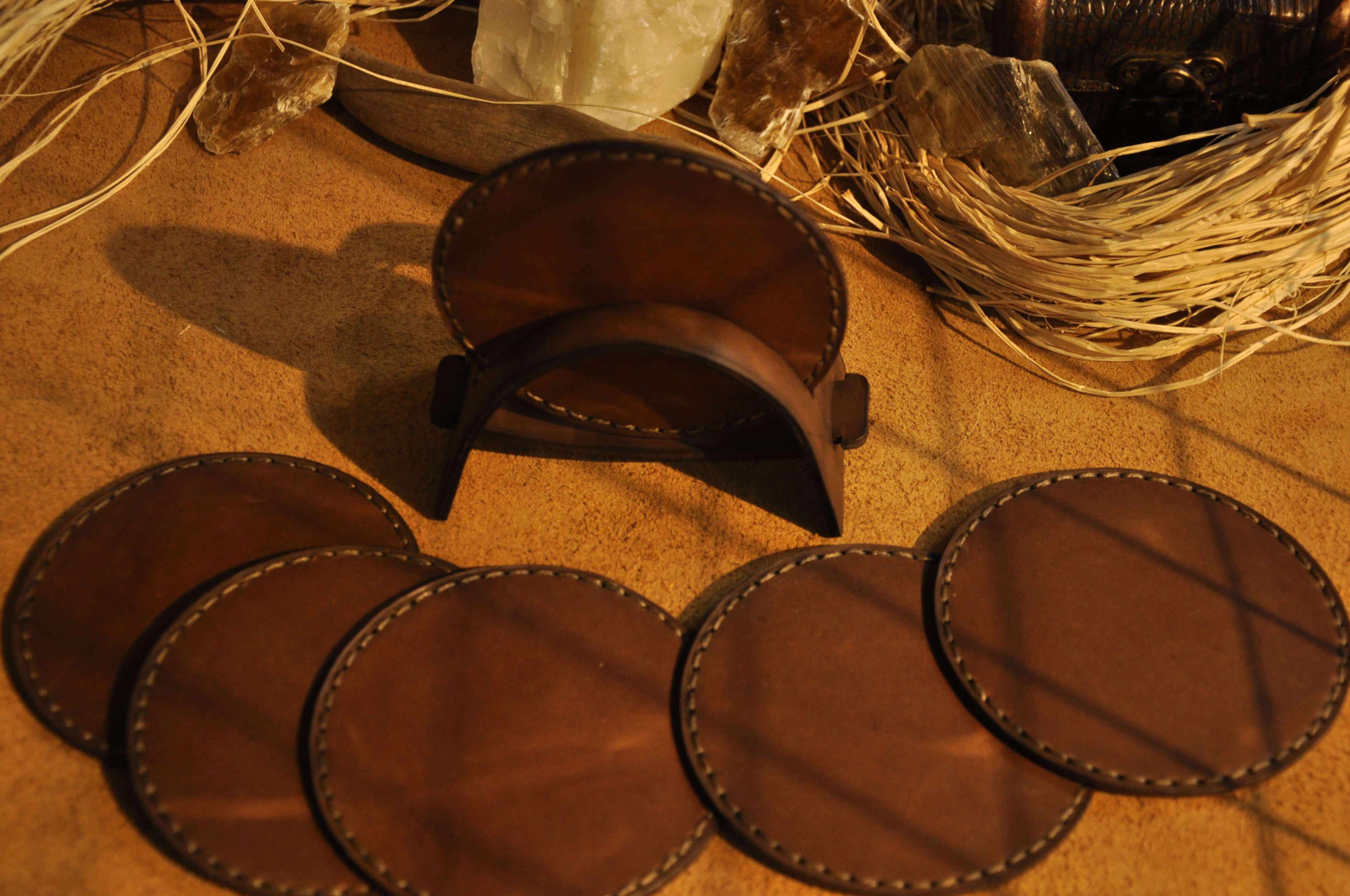 (4'LÜ) 10 CM DERİ BARDAK ALTLIĞI - STAND