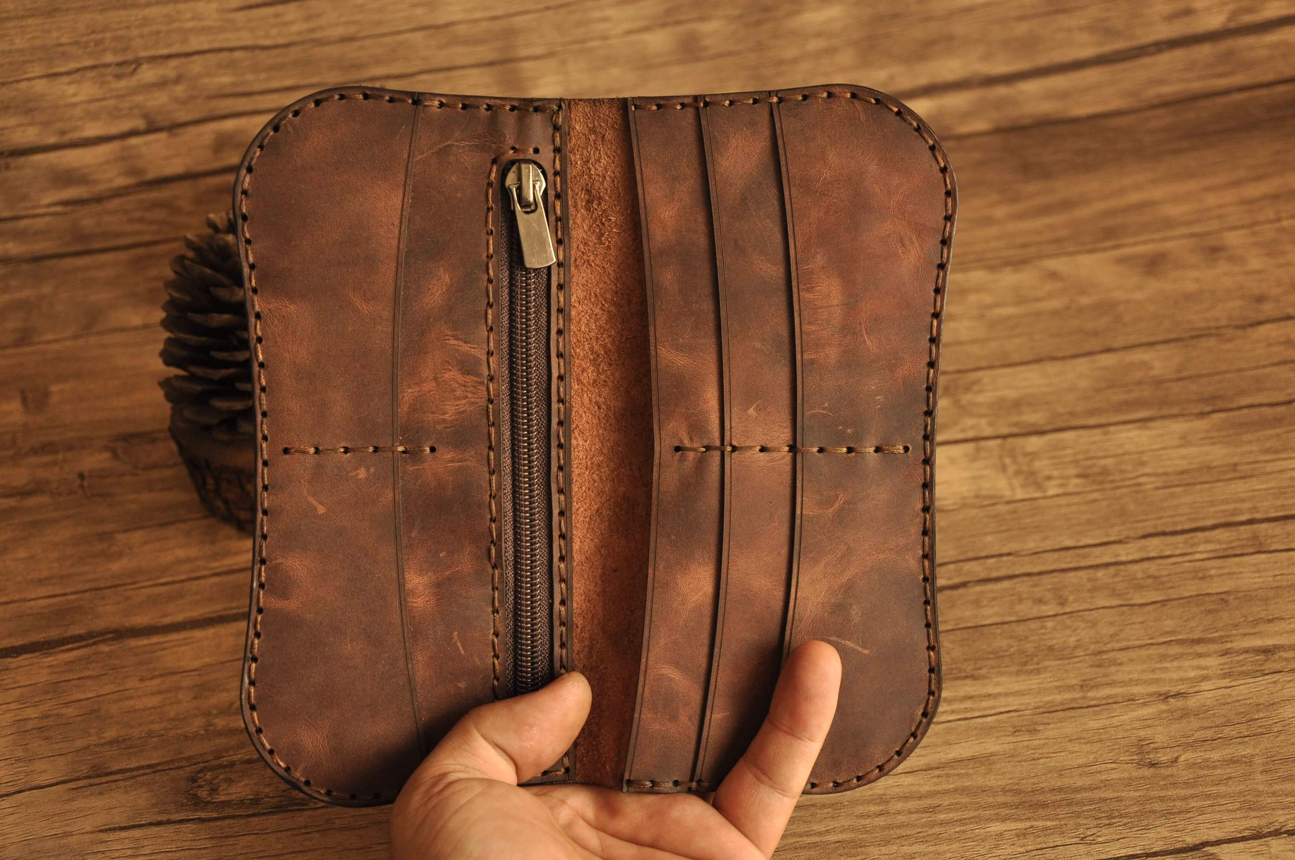 BIKER V-4 LONG EL YAPIMI DERİ CÜZDAN